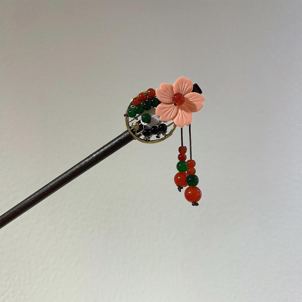 Grampo de Cabelo com Borla de Sândalo de Alta Qualidade para Penteados Updo de Hanfu Cheongsam