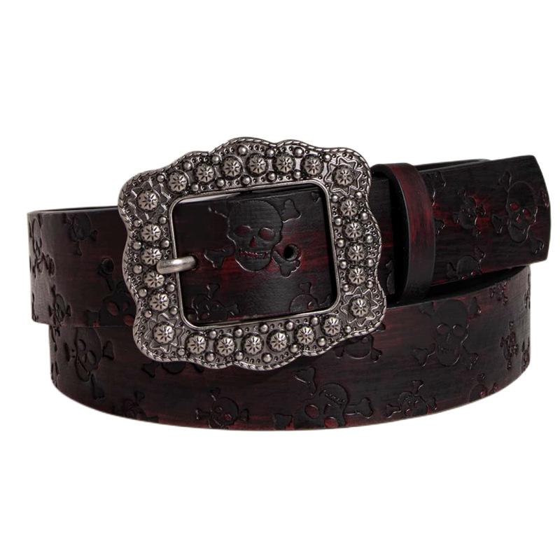 A Lady's Vintage, Aged, Embossed and Carved Western Style High-end, Fashionable and Elegant Fine Belt and Tang Grass Belt