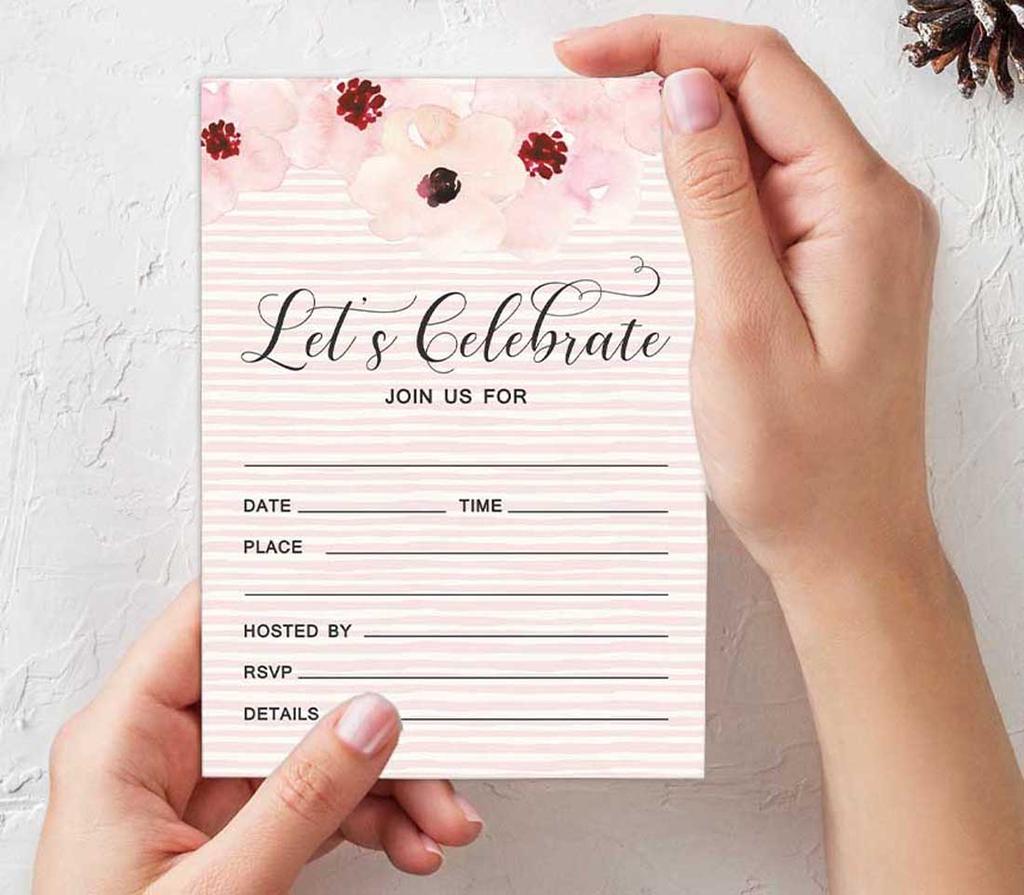 Inkdotpot Pack Of 30, Its Time To Celebrate Join Us Invitations With Envelopes, Geo Blush Floral Greenery Watercolor Invites for Your Wedding