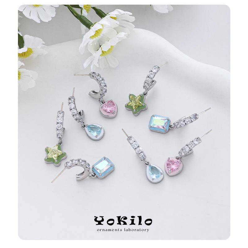 

Серьги YOK Cold Enamel Zircon All-Match Silver 925 для женщин