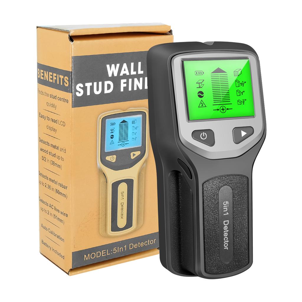 5 In 1 Stud Detector Wall Wood Scanner Digital Handheld Wall Detector Live AC Wires Cable PVC Water Pipe Metal Finder Scanner