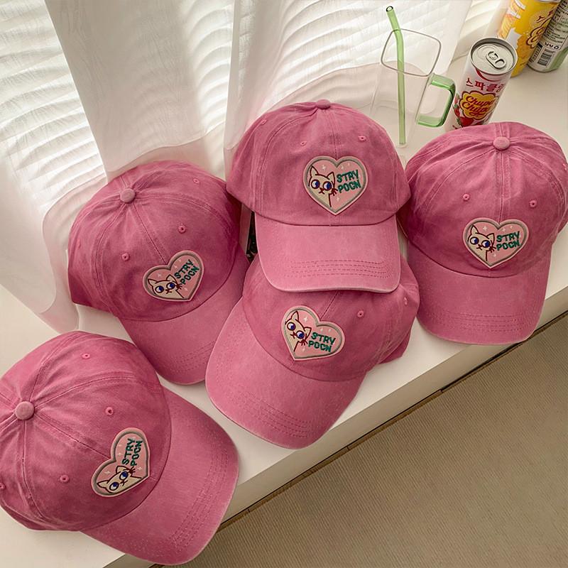 Pink Heart Cute Baseball Cap For Women With Summer Breathable Material