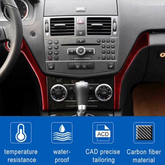 For Mercedes-Benz C-Class W204 Red Carbon Fiber Interior Dashboard Cover Trim