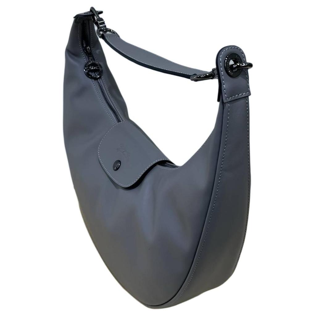 Longchamp Le Pliage Xtra Logo-Prägung Abnehmbare Leder-Halbmondtasche Große Damen-Umhängetasche Taubengrau 10338987P55