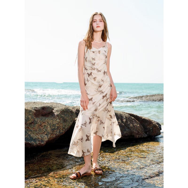 

Макси-платье на бретелях с принтом бабочек Санцай и неровным подолом S