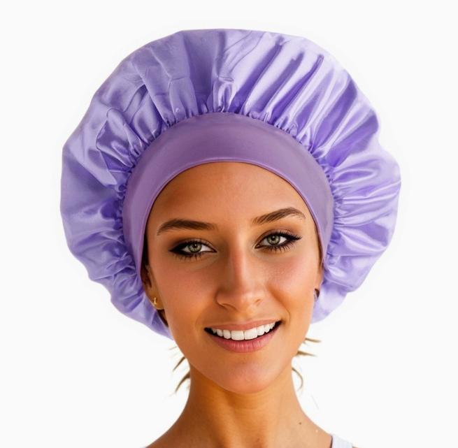 Shower Wide Brim Elastic Satin Hair Care Cap - Women's Sleep, Salon, and Shower Use