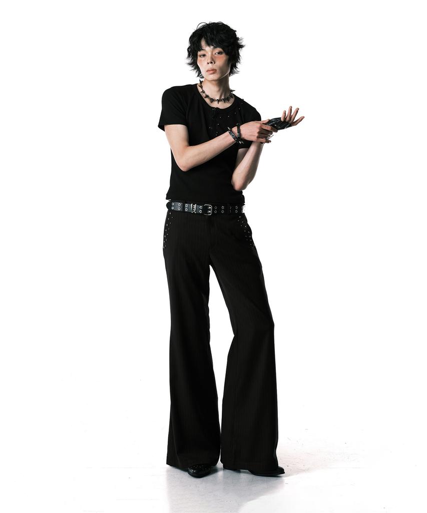 Bonbaihan Stud Stripe Bootcut Trousers Black
