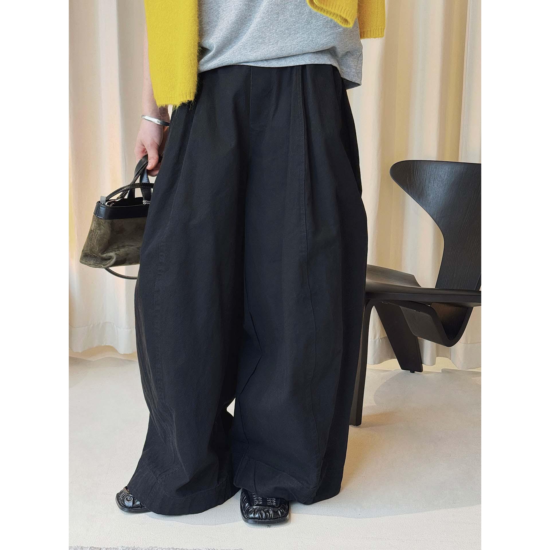 Xu Man Early Spring Japanese Retro Elastic Waist Wide-Leg Cropped Pants for Women One Size чёрный