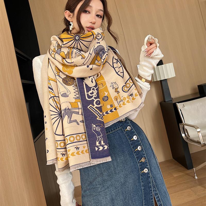 Fashionable Winter Imitation Cashmere Scarf for Women New Whimsical Thickened Plus Velvet Warm Scarf Versatile Casual Shawl