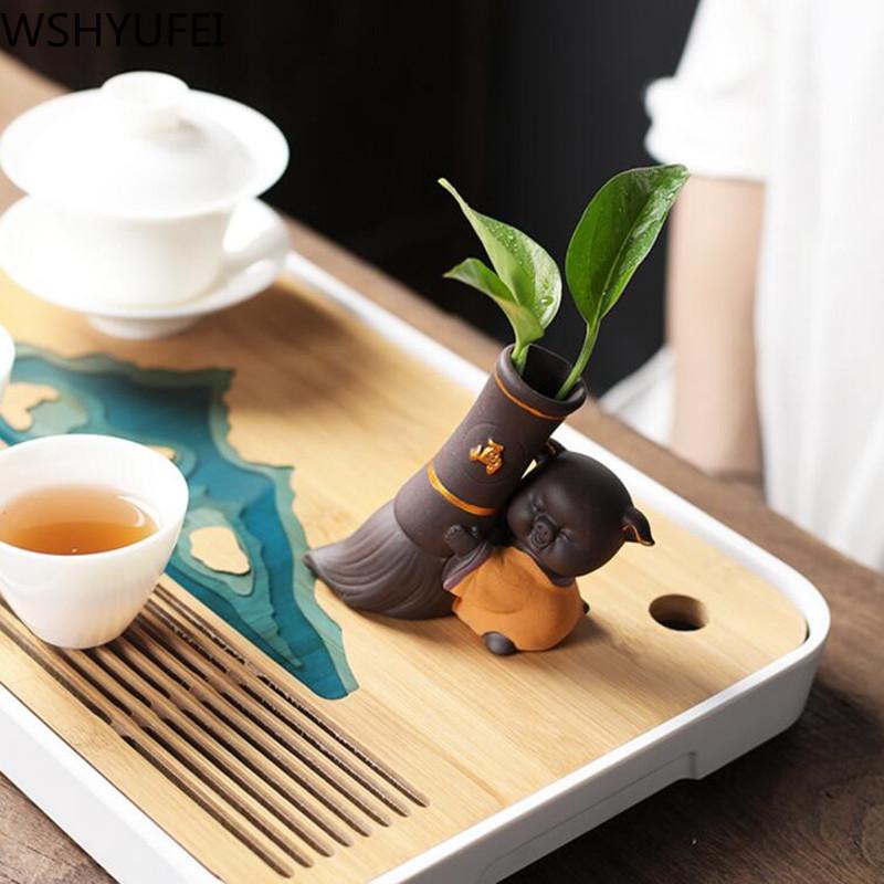 1PCS Ceramic Tea Pet Ornaments Small Buddha Statue Monk Figurine Desktop Flower Pot Hydroponic Plant Decoration Tea  Accessories