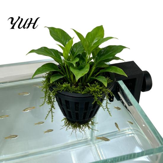 Freshwater Tank Planter Aquarium Plant Holder, Top Hanging Fish Aquatic Holder Basket with Screw Clamp for Anubias, Plants Hydroponic Net Cup