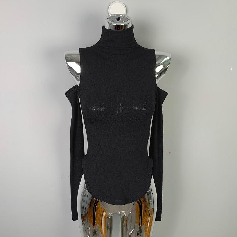 Korean Dongdaemun Slimming High-Neck Shoulder-Revealing Long-Sleeve Top One Size чёрный