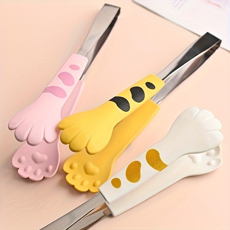3pcs WhimsyCat Cartoon Cat Paw Food Tongs for BBQ, Sandwiches, Baking, Ice, and Sugar , Cute Stainless Steel Kitchen Utensils for Cooking