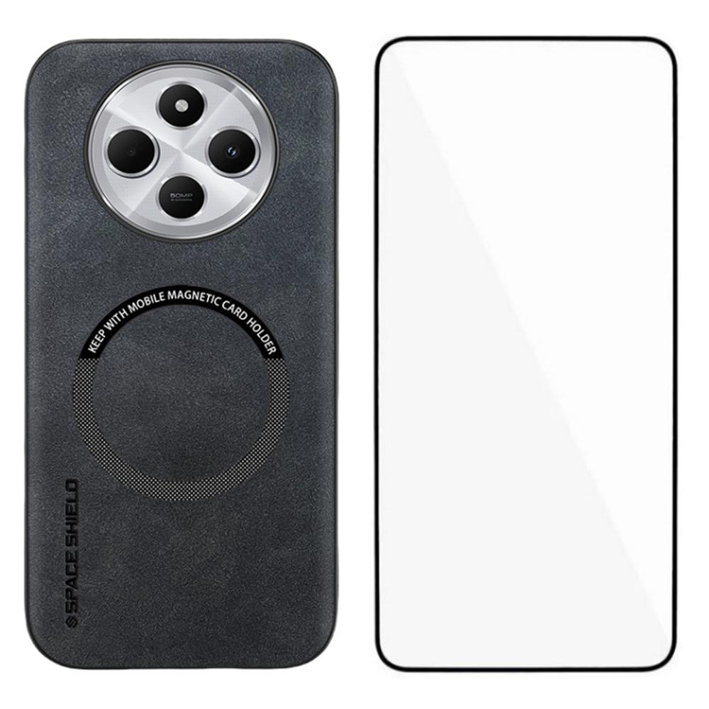 WANLONFENG YBP Series Magnetic Case with Tempered Glass Film For Xiaomi Redmi 14C 4G/14R 5G/Poco C75 4G PU+TPU Phone Cover Large Cutout