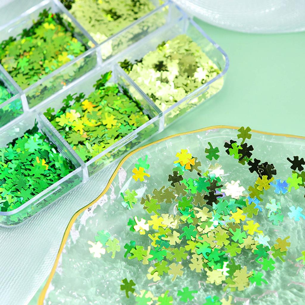 6 Grids Nail Art Sequins for DIY Manicure 3D Nail Decorations Glitter Flakes Summer Saint Patrick Green Nail Accessories