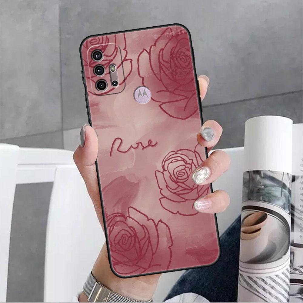 Case For Motorola G30 G60 G22 G9 Play G82 G52 G8 G9 G50 One Fusion Edge 20 Black Soft Phone Capas Flower Cute