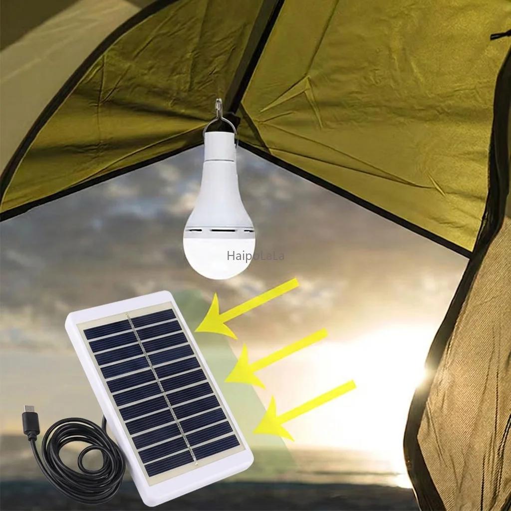 Solar Light with Panel USB Charged Hanging Emergency Sunlight Powered Lamp Outdoor Indoor House Solar Bulb Light Solar Panels