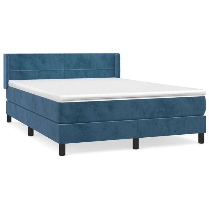 3130965 vidaXL Lit à sommier tapissier et matelas Bleu foncé 140x200cm Velours