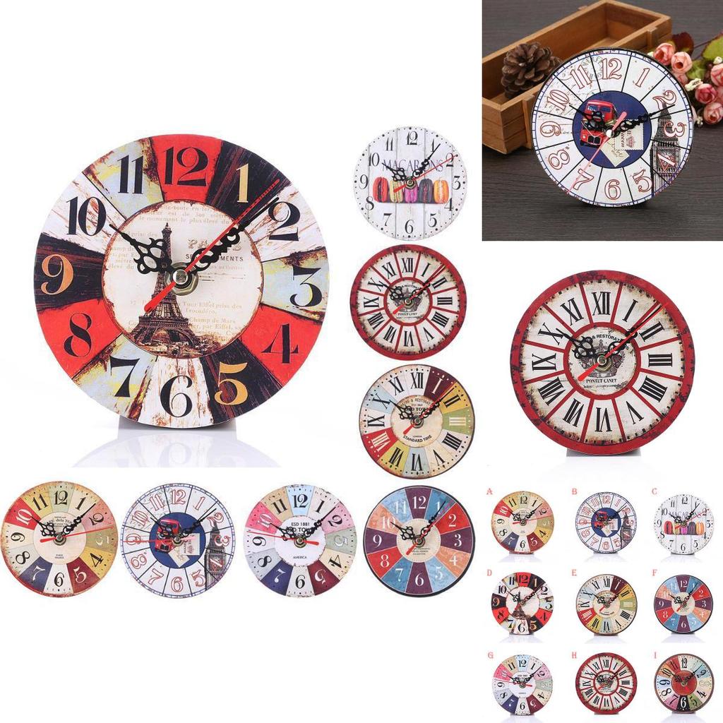 ساعة حائط خشبية مستديرة أنيقة بتصميم كلاسيكي للفواكه والنبيذ والخبز للمنزل والمكتب والبار