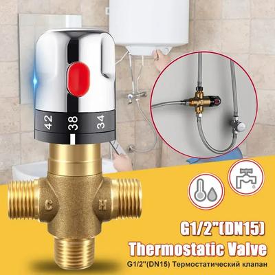 Bathroom Brass PipeThermostat  Faucet Mixing Valve Adjustable Temperature Mixer Valve Water Control Valve For Water Heater