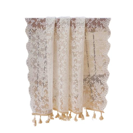 Lace Table Runner, Embroidery Floral Lace Table Cover with Tassel for Wedding, Afternoon Tea, Party Decor, Piano Top Cover