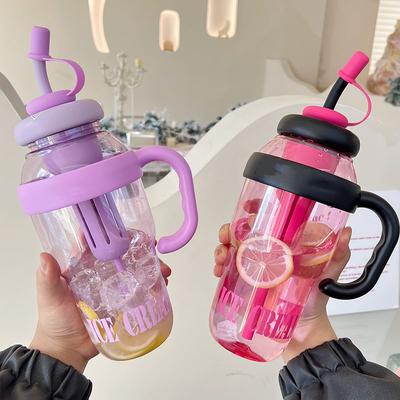 Big Mac Plastikwasserbecher Eisbecher mit Griff Große Kapazität Strohbecher Haushalt kreativ tragbar Sport Fitnessbecher