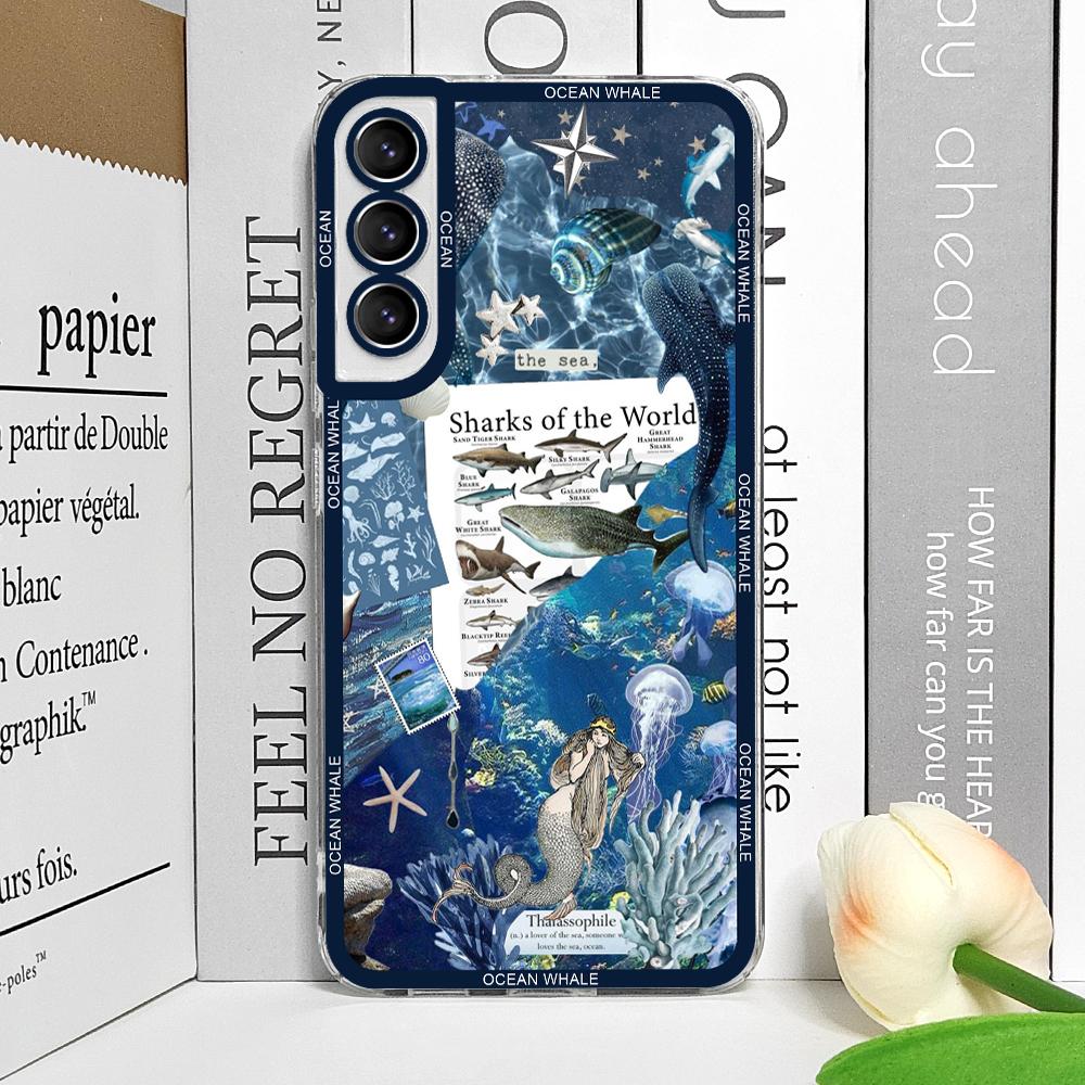 Ocean Whale Shark Swimming Phone Case for Samsung Galaxy S25 S24 S21 FE S22 Plus S23 Ultra 5G Soft Clear Covers Aesthetic Fundas