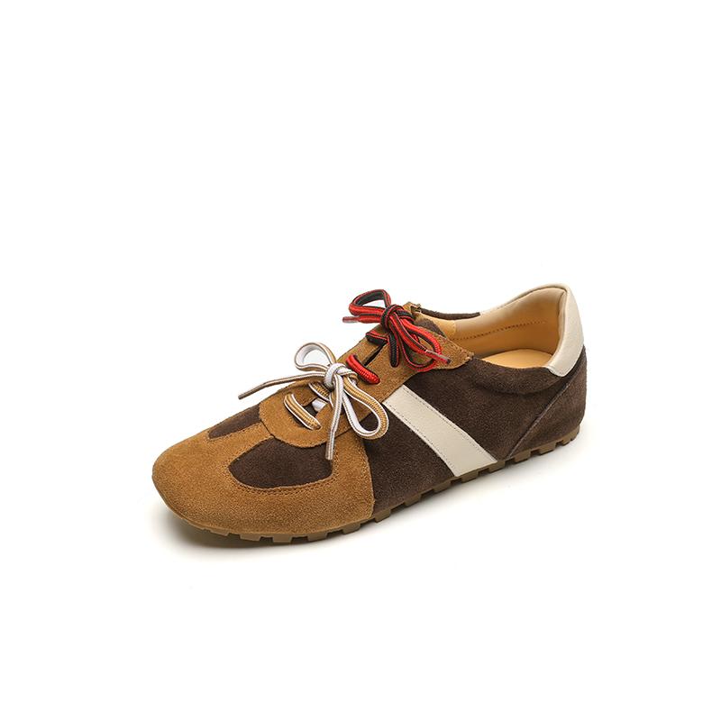 Fashion Lace-up German Training Shoes Pumps Female Genuine Leather 2025 New Spring Flat Sneakers Ladies Casual Forrest Gump Shoes Women