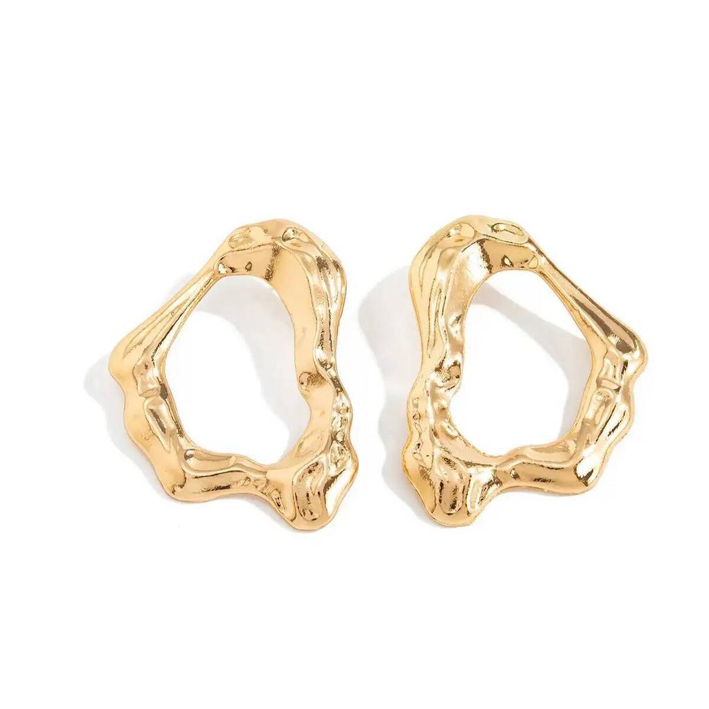 IngeSight.Z Exaggerated Geometric Gold Color Hollow Stud Earring Women New Trendy Irregular Metal Fold Piercing Ear Jewelry Gift