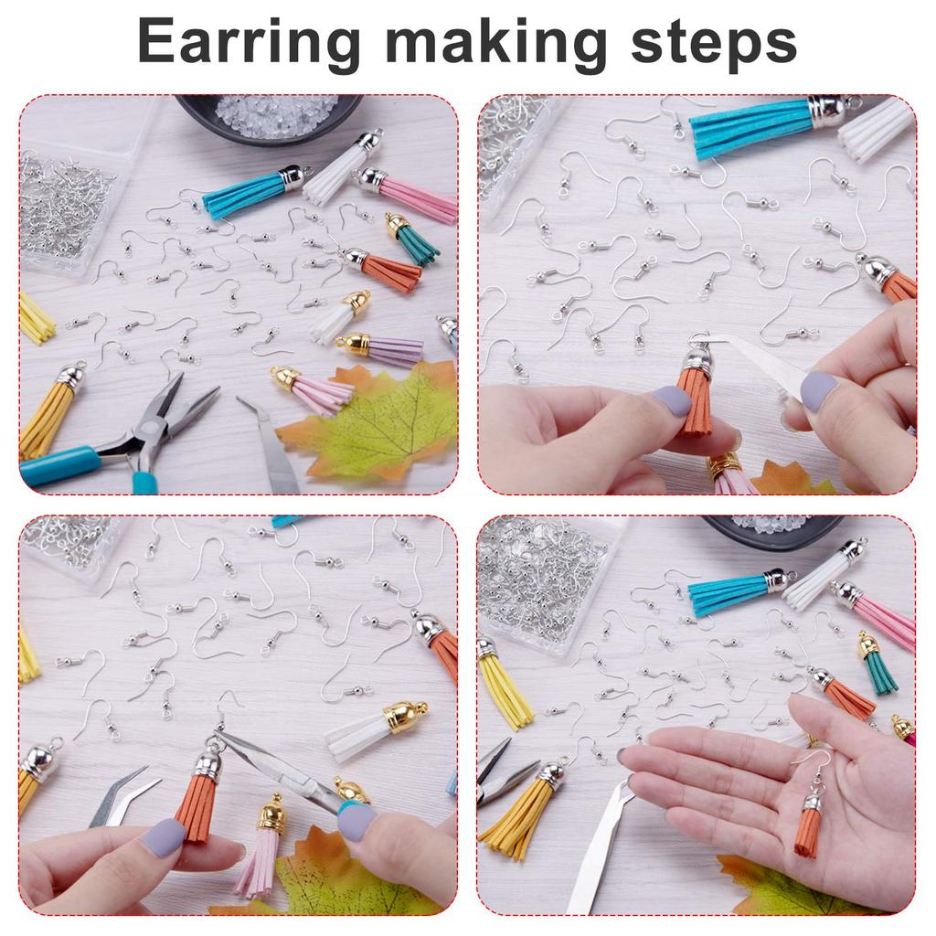 4240 Sztuk Zestaw Materiałów do Robienia Kolczyków Haczyki do Kolczyków Kółka Łączące Zapięcia do Kolczyków Karty na Kolczyki Sztyfty do Kolczyków Szpilki z Kółkiem Pęseta Biżuteryjna Kółko Łączące