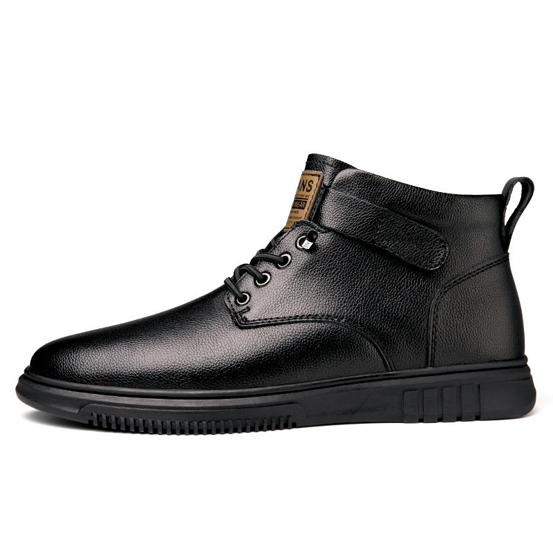 Mens Casual Leather Boots Fashion Ankle Short Boot Winter Super Warm Plush Big Size 47 48