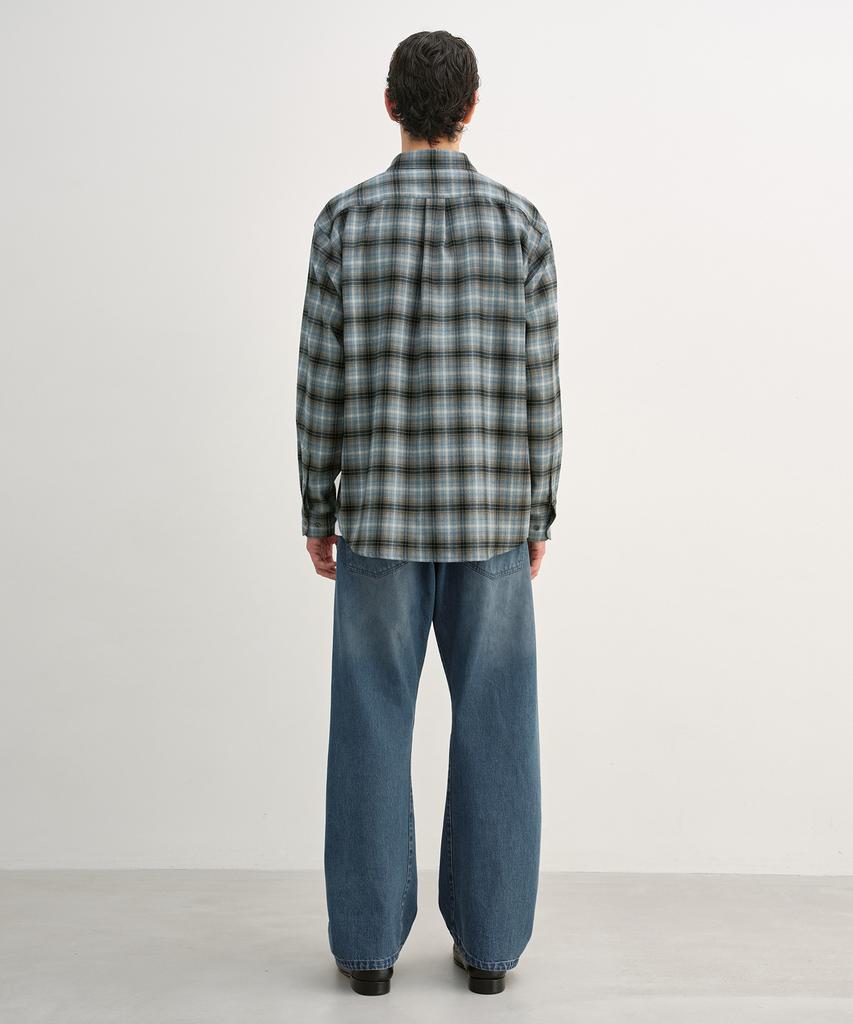 INSILENCE Peach Check Shirt Ash Blue