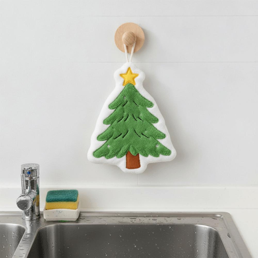 Kawaii Xmas Hanging Hand Towel Creative Cleaning Hand Cloth Christmas Tree Hand Towel Home Decor