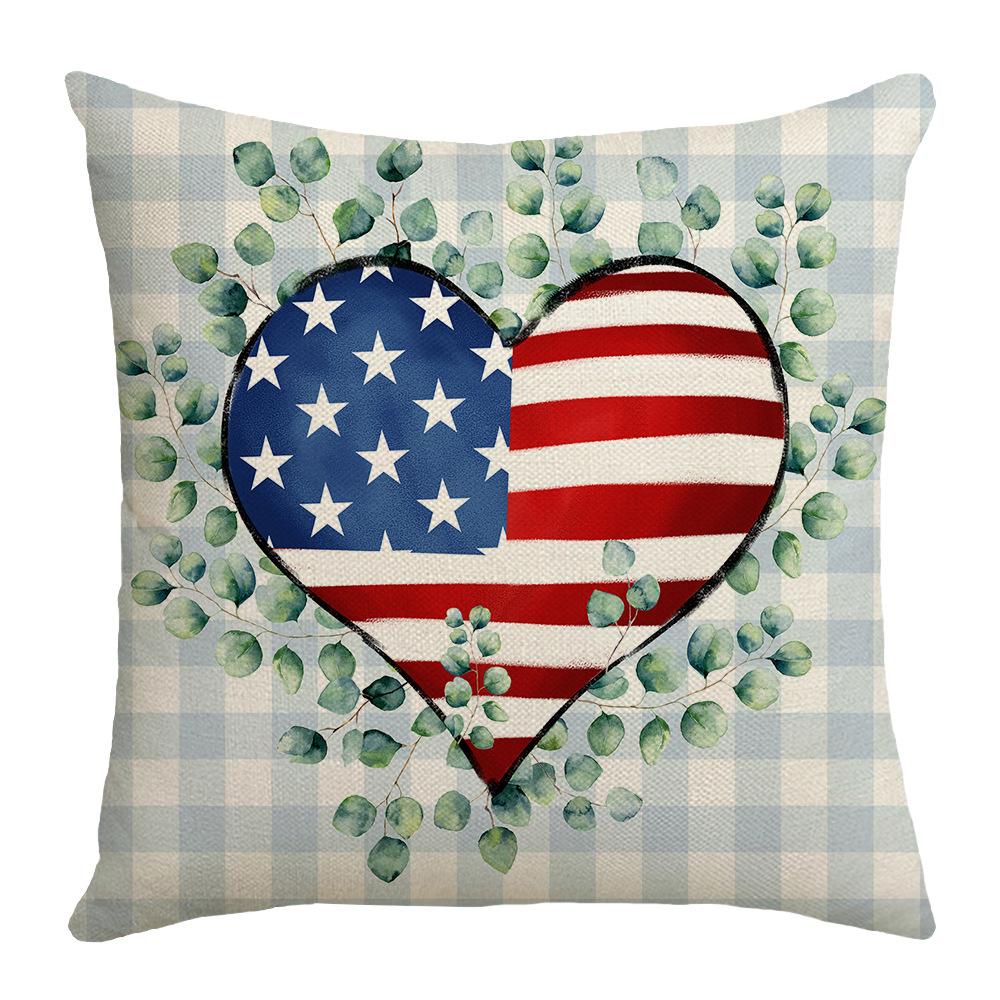 Holiday Independence Day Striped Simple Pillow Cover Love Star Element Letter Print Living Room Cushion Cover