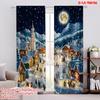 2pcs 2D Flat Printing Merry Christmas Curtain Cartoon Villages and Cedar Trees 100% Polyester Without Electricity Birthday Party