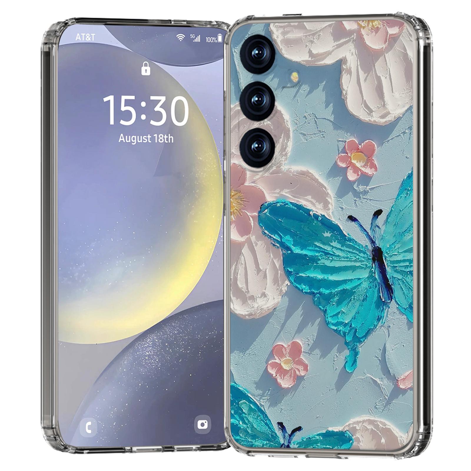 

For Samsung Galaxy S25 Phone Case IMD Pattern Print PC TPU Mobile Cover Blue Butterfly