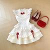 Girls Summer Polka Dot Bow Princess Dress Medium Large Kids Lace Trim Round Neck Stylish Sundress