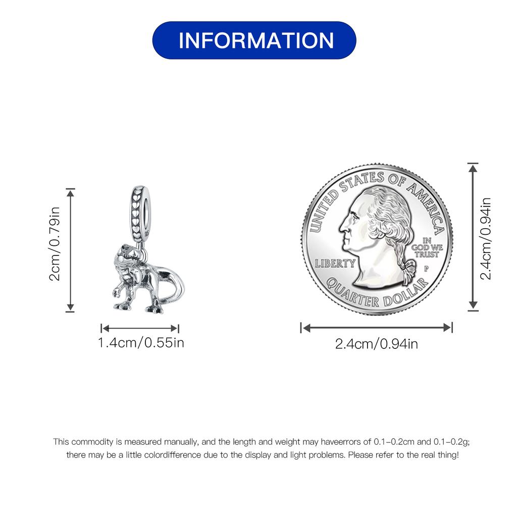Authentic Original Copper Metal Charm Bead Components Luxury Tyrannosaurus Rex Animal Pendant Bead Component Bead Components Compatible With Bracelet