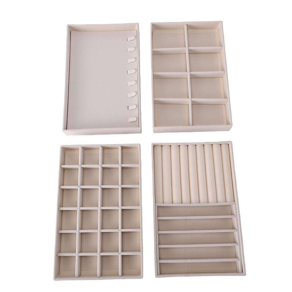 4pcs Drawer Jewelry Storage Trays Detachable Jewelry Organizer Trays for Rings Earrings Necklaces Bracelets Cream Color