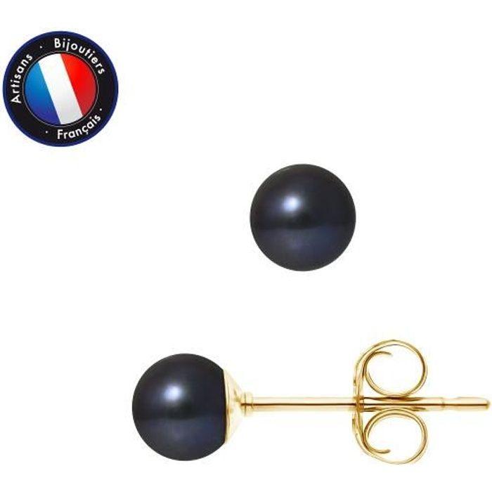 

Earrings - PERLINEA - Genuine Freshwater Cultured Pearls 5-6 mm - 9 Carat Yellow Gold - Black Tahiti чорний