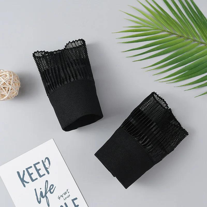 

1 пара женских накладных рукавов для девочек, черные, белые, для свитера, кружевные, с цветочной вышивкой, плиссированные, согревающие запястья, накладные манжеты, женские накладные манжеты One Size