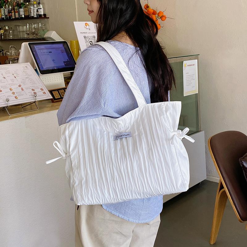 Korean Fashi Casual Canvas Bag Women 2026 New Style Stylish Pleated Tote Bag Versatile Large Capacity Shoulder Bag