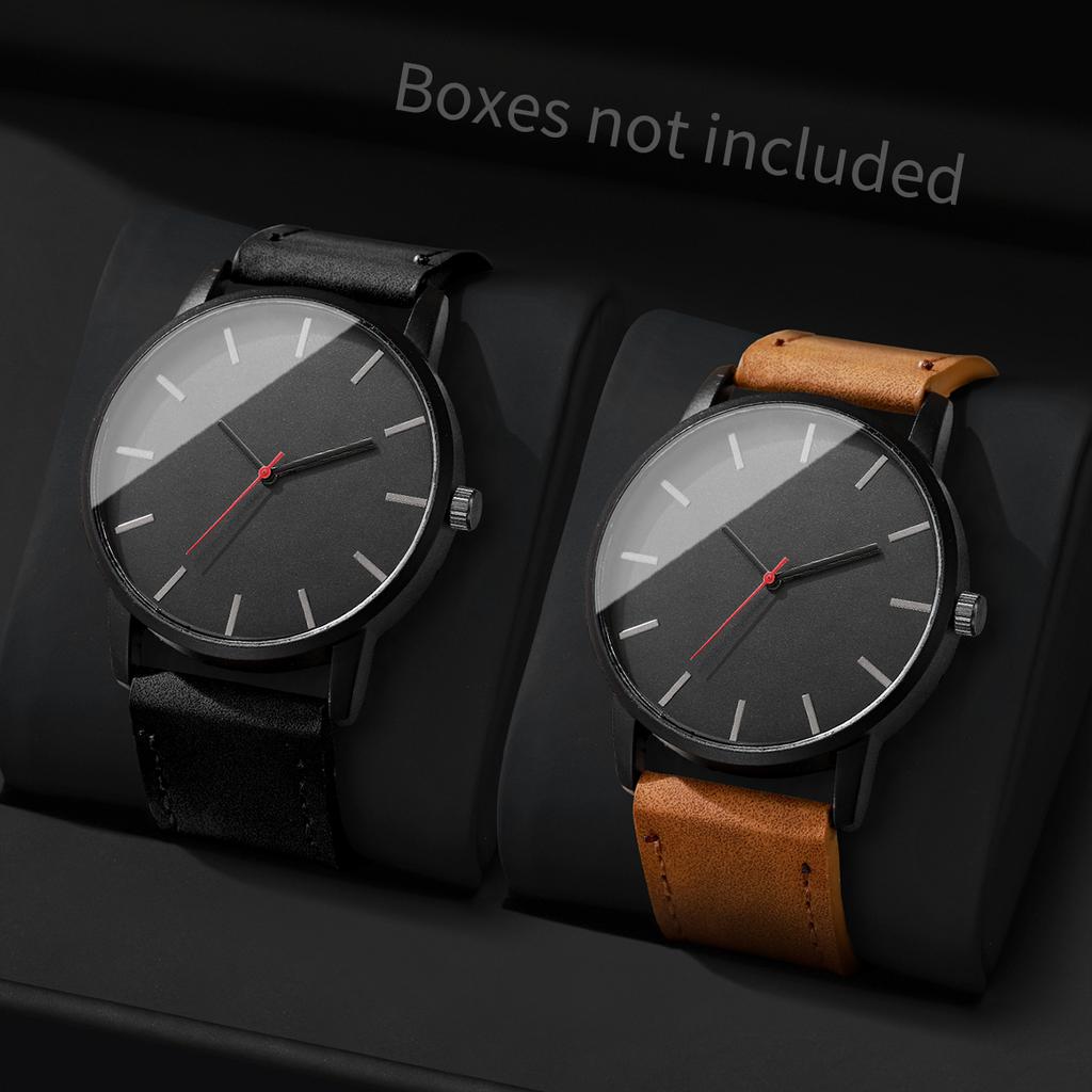 2PCS/Set Men Business Watches Fashion Ultra-thin Dial Leather Band Quartz Watch Simple Clock for Men Reloj Hombre