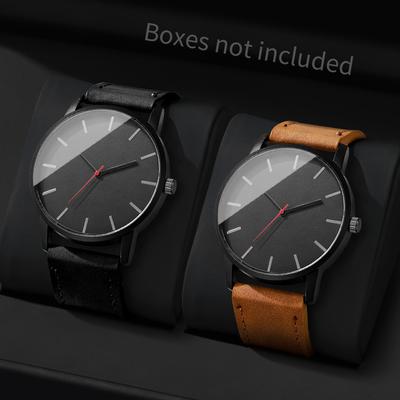 2 Stück Herren Gentleman Uhr Einfache Klassische Rundes Zifferblatt Quarz Uhr Herren PU Lederarmband Simuliertes Uhrenset