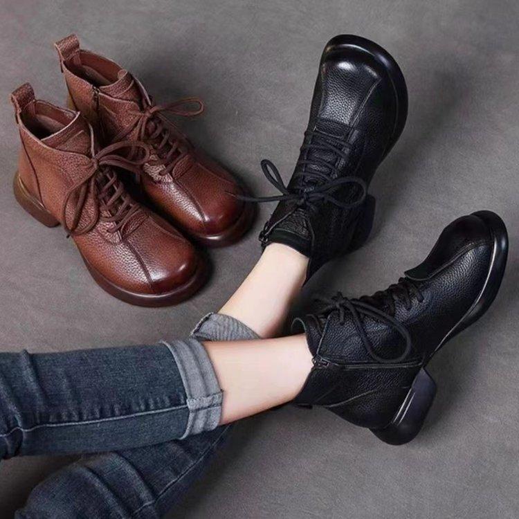 Soft-soled Soft-faced Short Boots Women's 2025 Autumn and Winter New Martin Boots Non-slip Comfortable Velvet Warm Retro Knight Boots