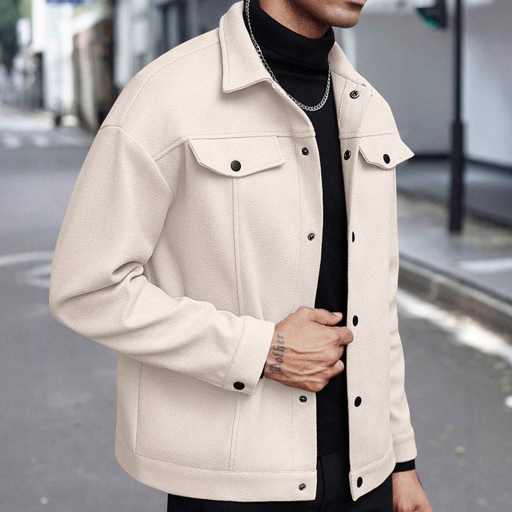 Herre Trendy Revers Ullkåpe Herre Ensfarget Casual Sport Business Jakke