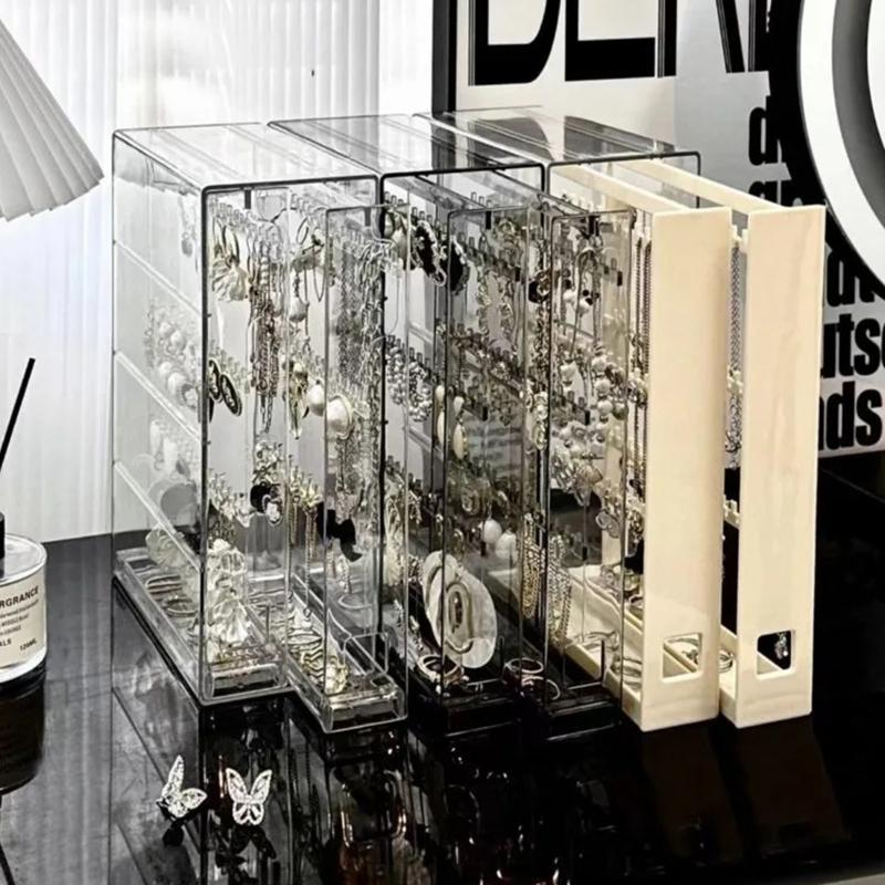 Women Jewelry Storage Box Rings Holder Necklace Earring Organizer Display Stand Large Container Transparent Dustproof Boxes Gift
