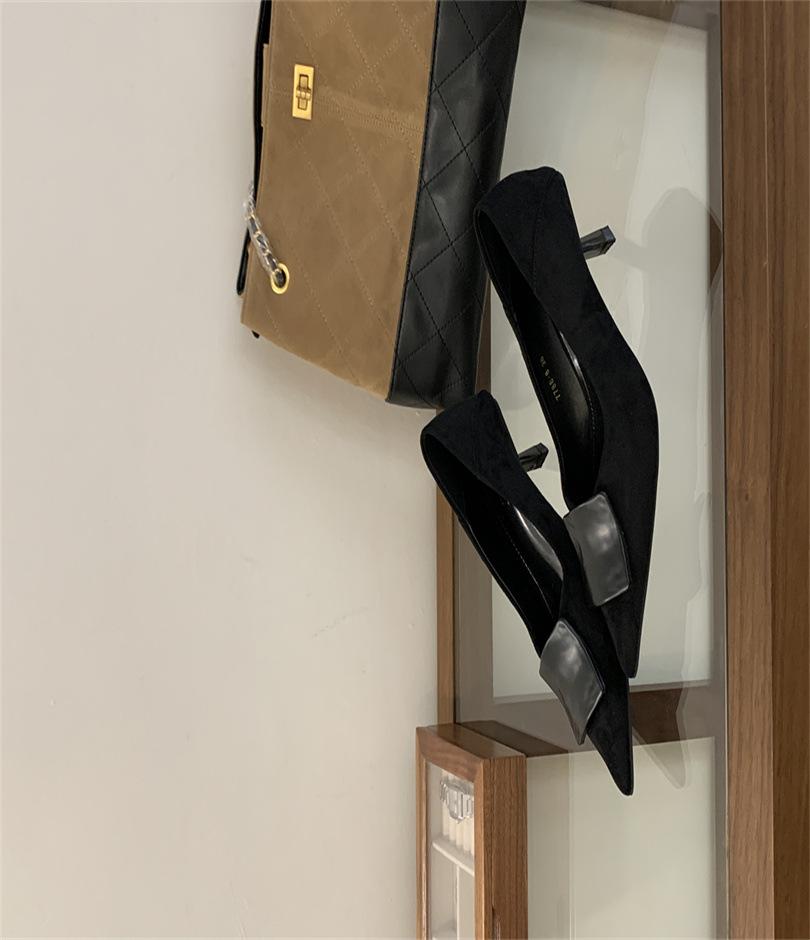 stiletto high heels pointed suede single shoes women's shoes 2025 spring and autumn French kitten heel with skirt commuter shoes