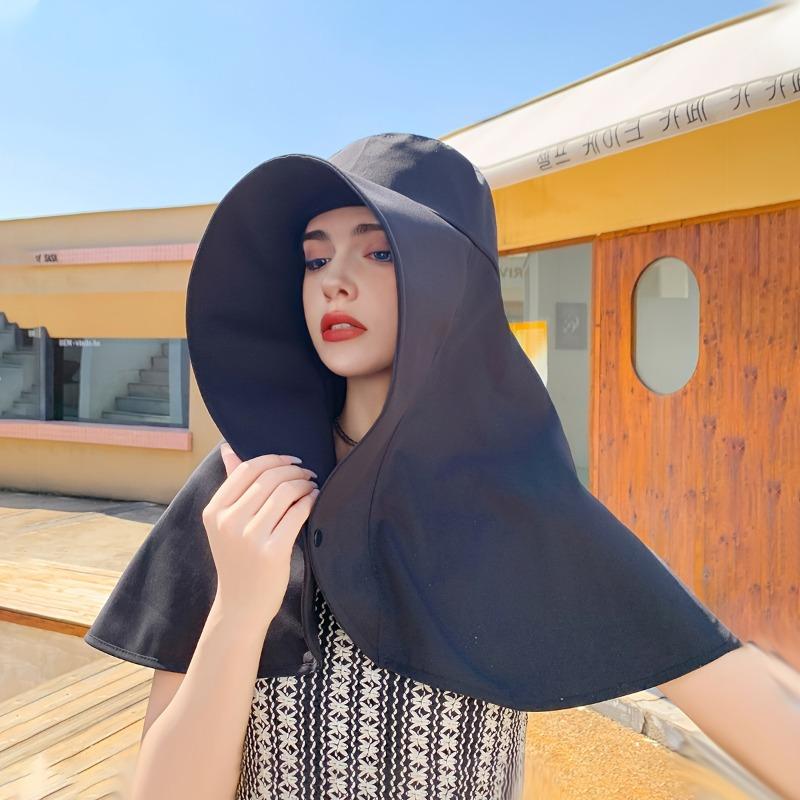 

1pc Elegant Wide-Brim Shawl Sun Hat, Summer Fashion,, Ideal for Travel and Beach