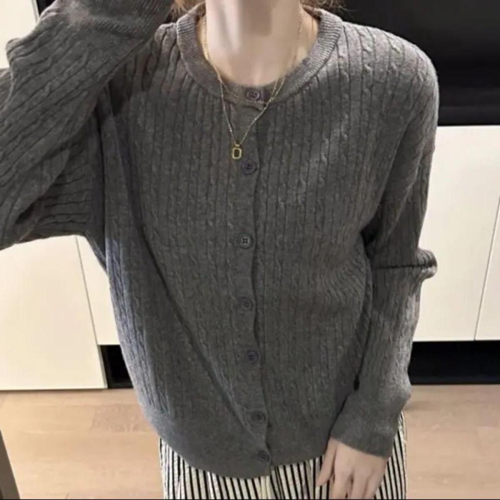 Herbst Langarm Bestickter Strickcardigan für Damen mit Weichem Wachsartigem Dünnem Frittiertem Teigzöpfen Pullovermantel für Damen